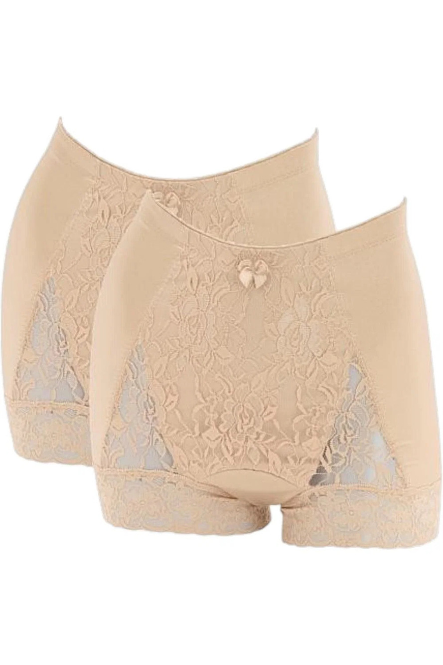 Rhonda Shear Women's 2-pack Leakproof Pin-Up Panty Lace Detail Beige - Regular